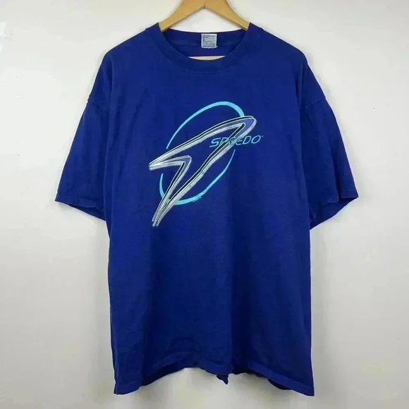 90s Vintage Speedo Graphic T-Shirt - Bold Blue Design Size XL - Picture 1 of 5